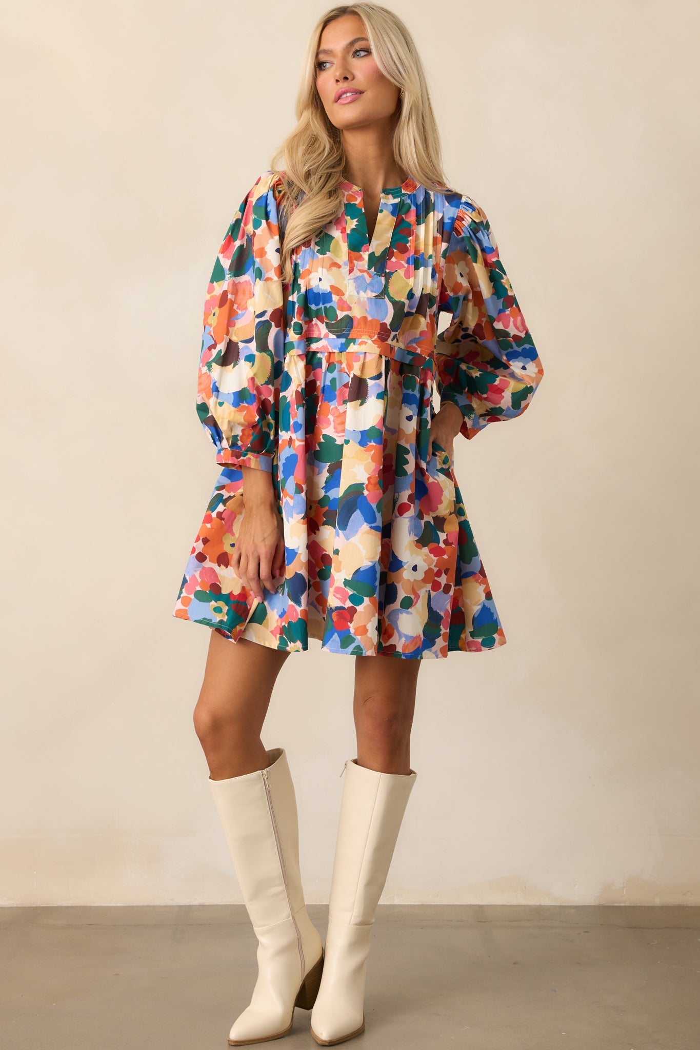 Prosperina Micah Orange Multi Floral Print Cotton Mini Dress