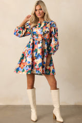 Prosperina Micah Orange Multi Floral Print Cotton Mini Dress