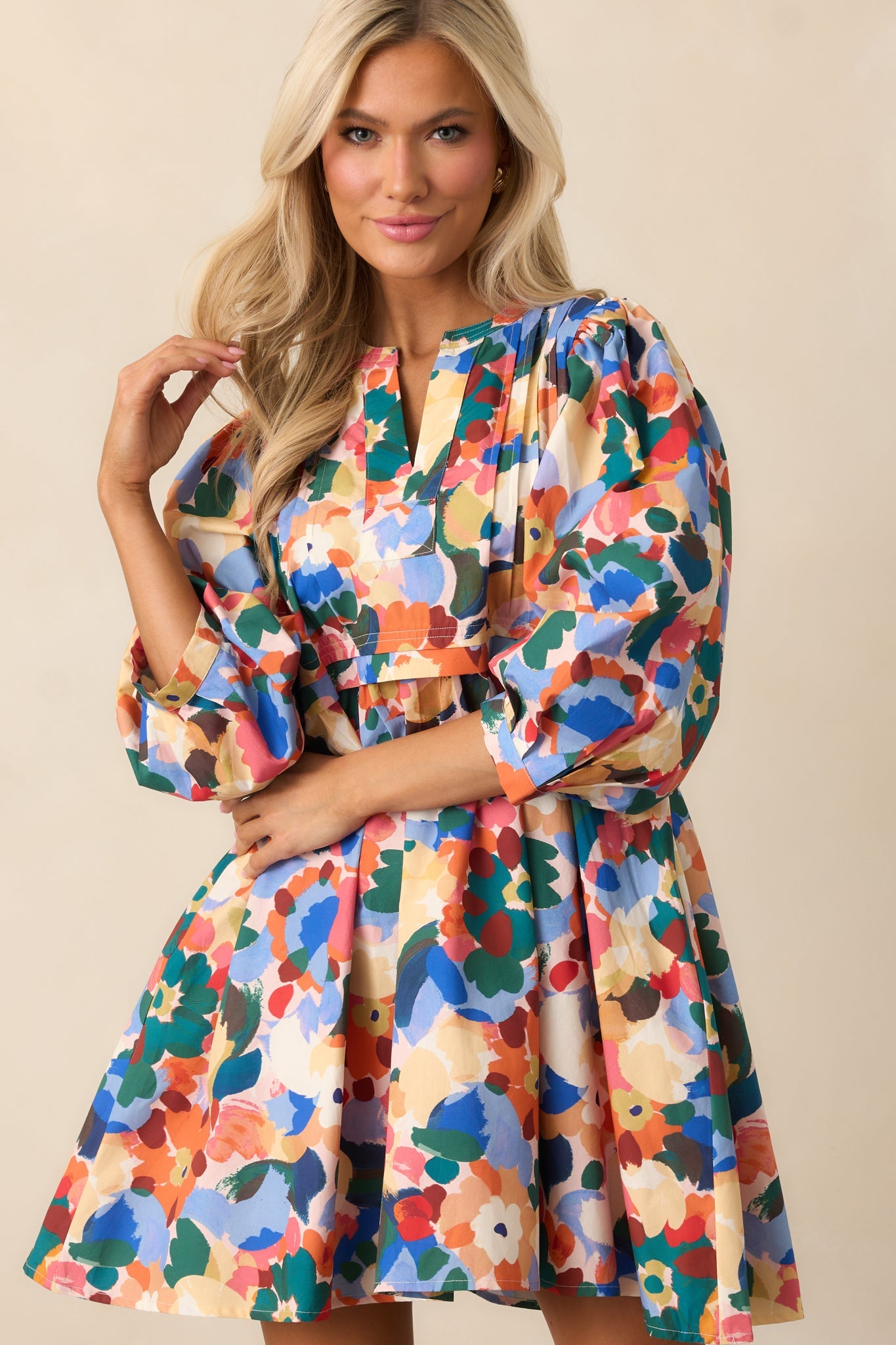 Prosperina Micah Orange Multi Floral Print Cotton Mini Dress