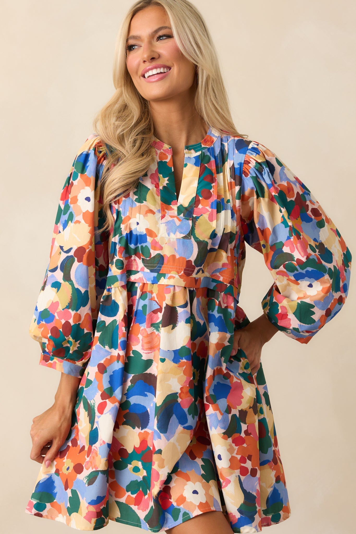 Prosperina Micah Orange Multi Floral Print Cotton Mini Dress