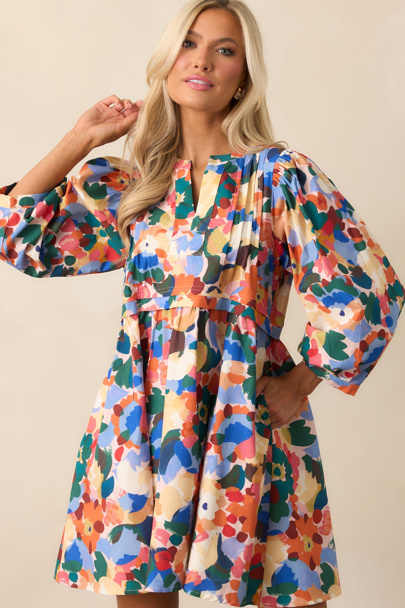 Prosperina Micah Orange Multi Floral Print Cotton Mini Dress