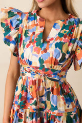 Prosperina Astor Orange Multi Floral Print Cotton Midi Dress