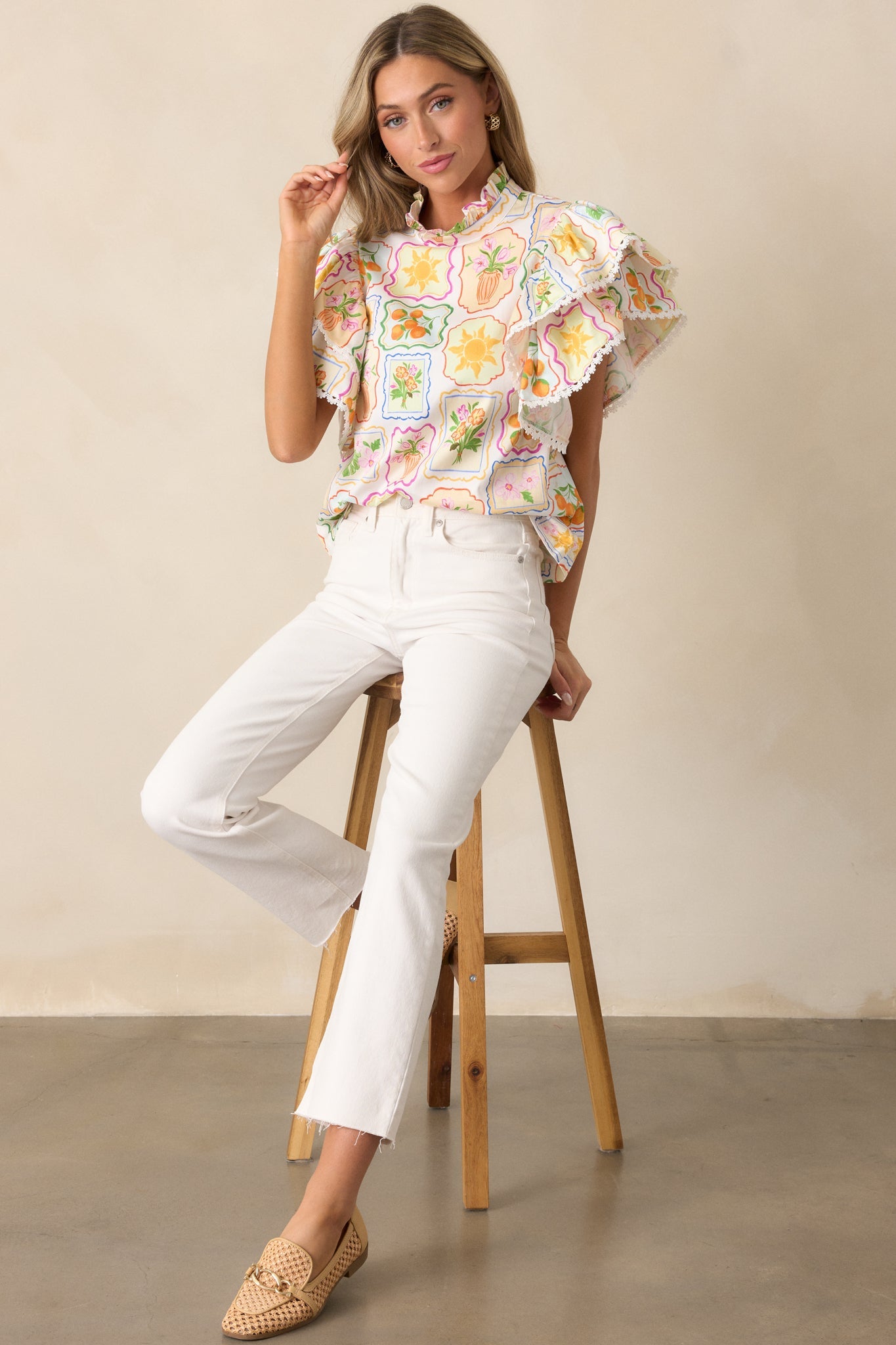 Prosperina Blair Multi Print Cotton Ruffle Top