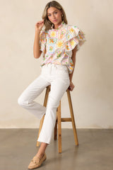 Prosperina Blair Multi Print Cotton Ruffle Top