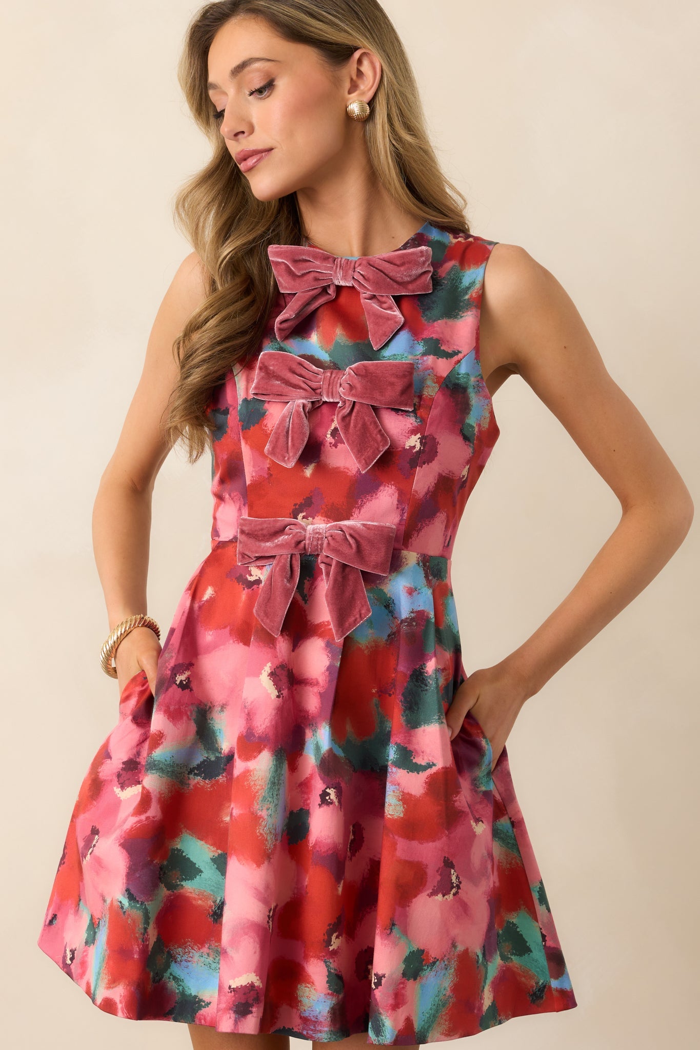 Prosperina Clara Pink Multi Floral Cotton Bow Mini Dress