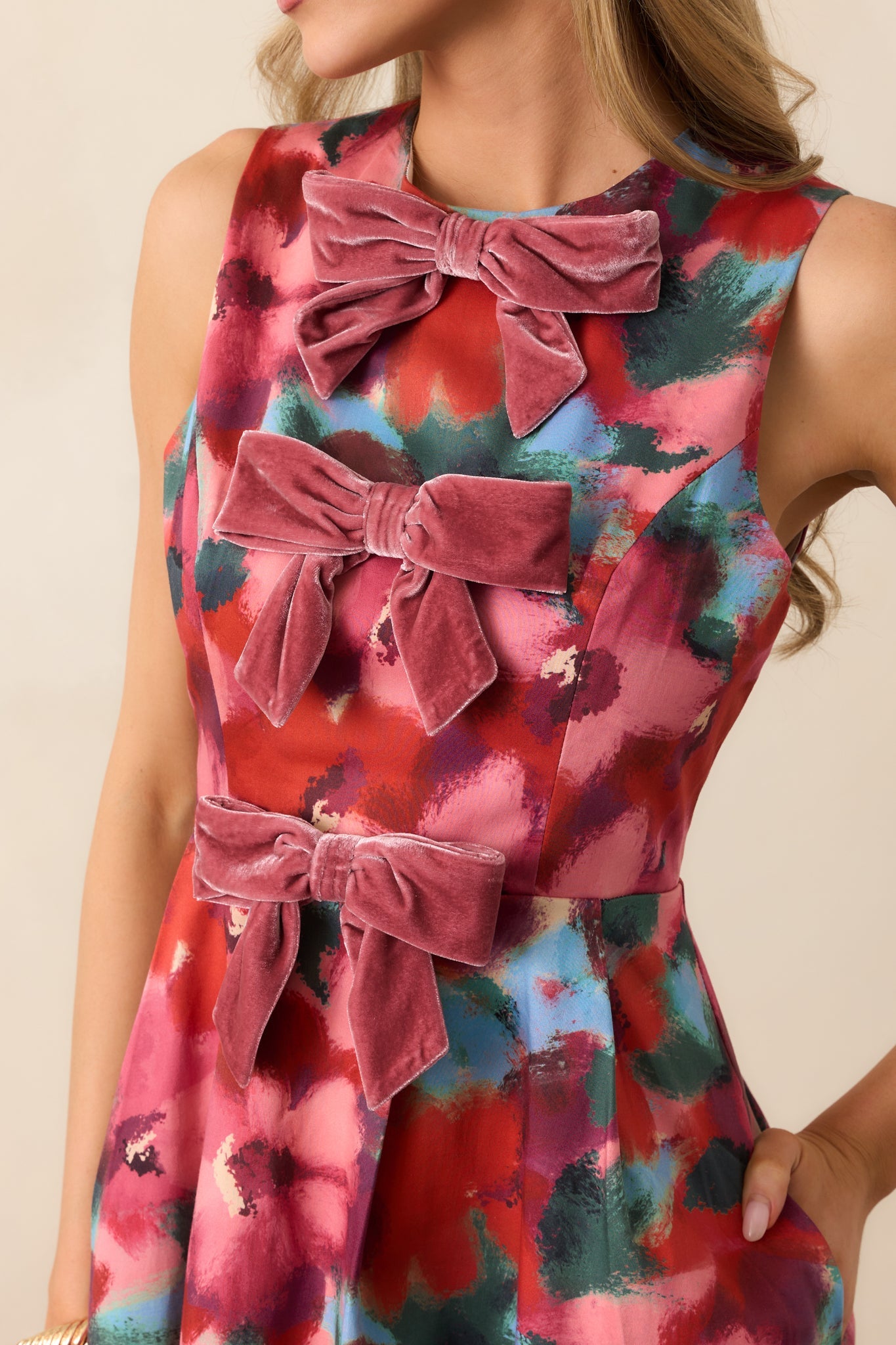 Prosperina Clara Pink Multi Floral Cotton Bow Mini Dress