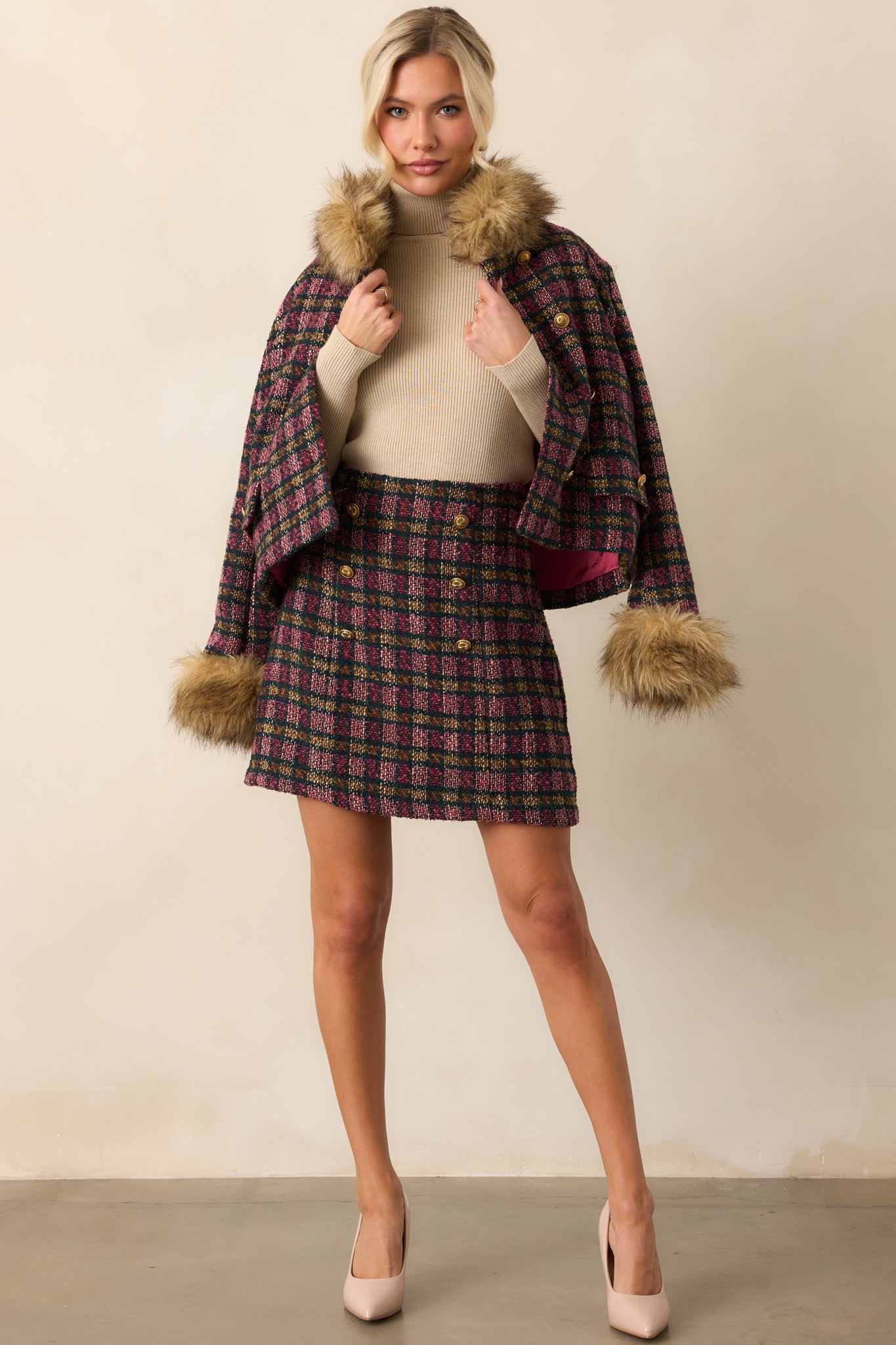Prosperina Bouvier Pink Multi Plaid Tweed Jacket