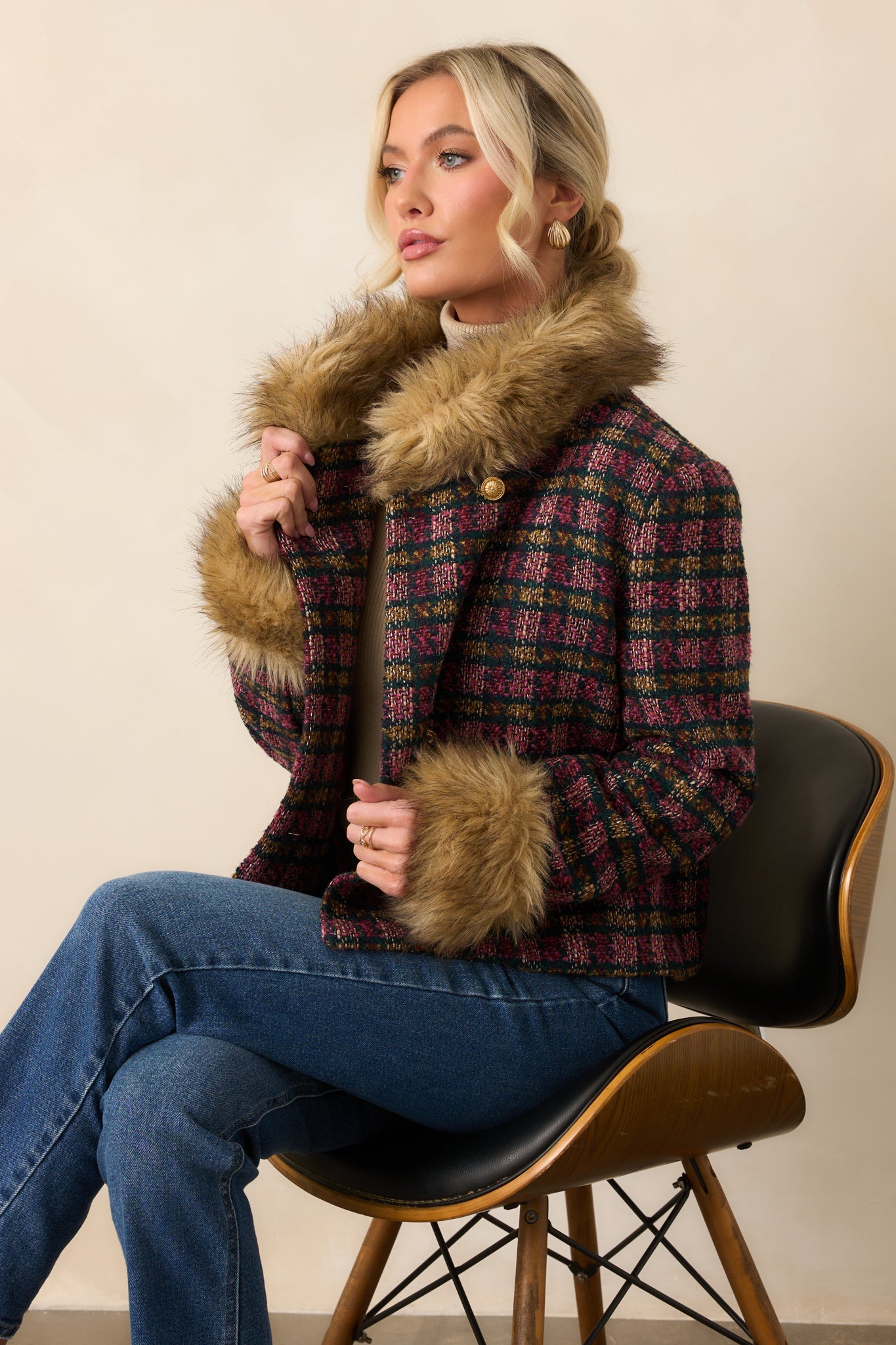 Prosperina Bouvier Pink Multi Plaid Tweed Jacket