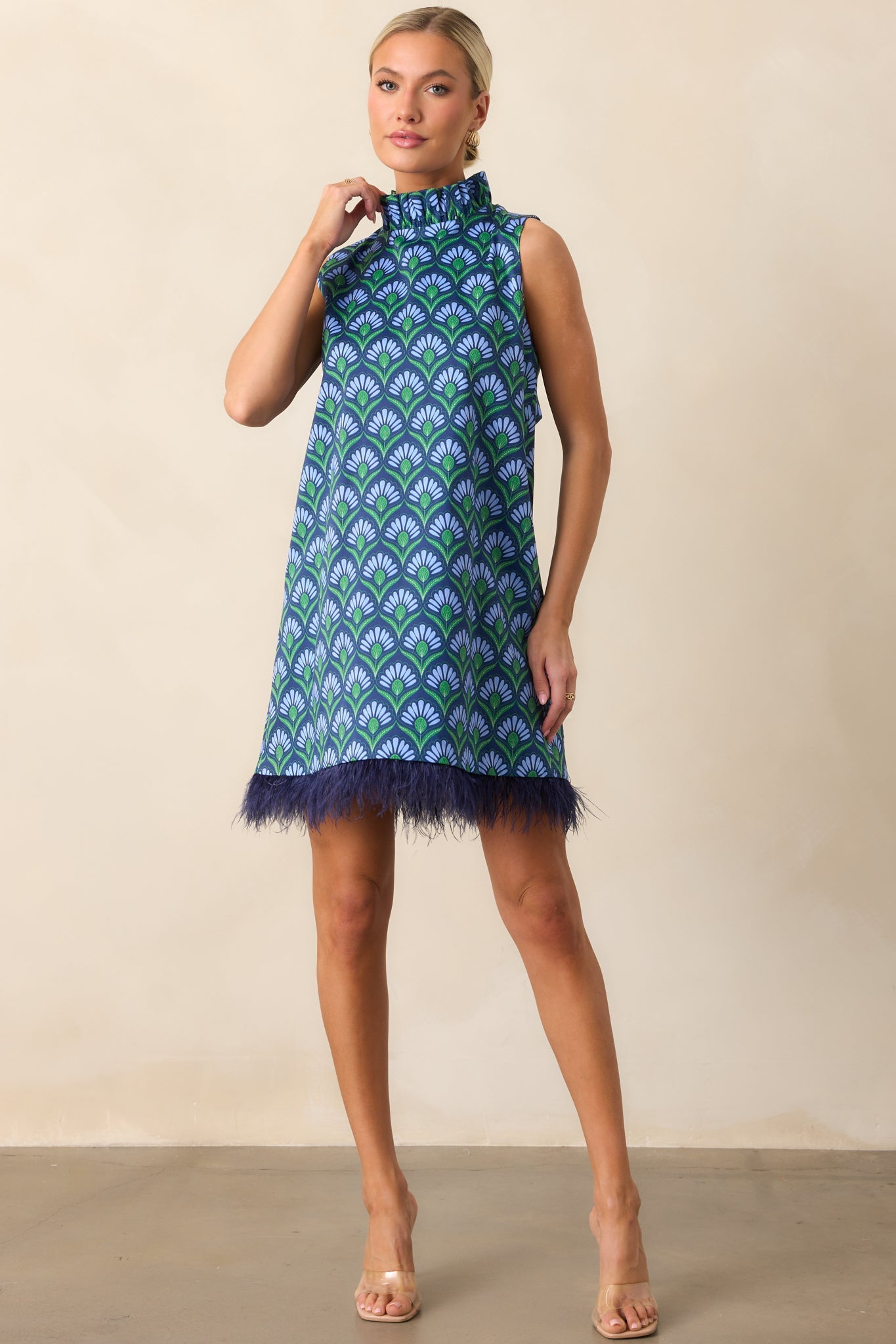 Prosperina Carlisle Blue Multi Geometric Print Cotton Shift Dress