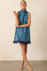 Prosperina Carlisle Blue Multi Geometric Print Cotton Shift Dress