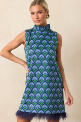 Prosperina Carlisle Blue Multi Geometric Print Cotton Shift Dress