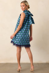 Prosperina Carlisle Blue Multi Geometric Print Cotton Shift Dress