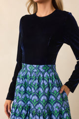 Prosperina Fontaine Blue Multi Geometric Print Cotton Maxi Dress