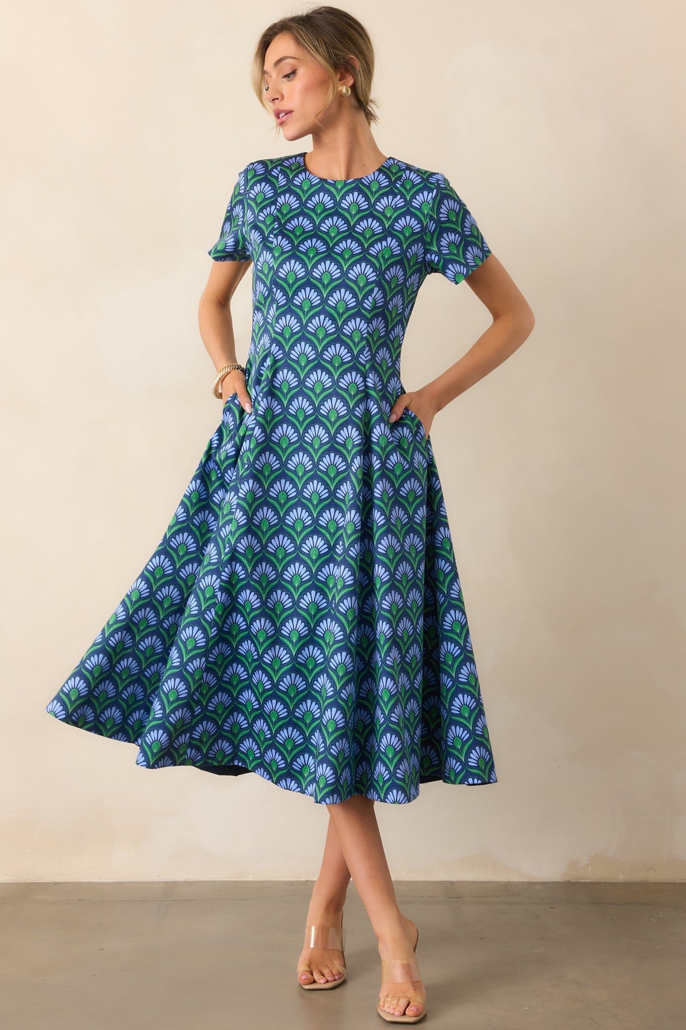 Prosperina Margot Blue Multi Geometric Print Reversible Maxi Dress