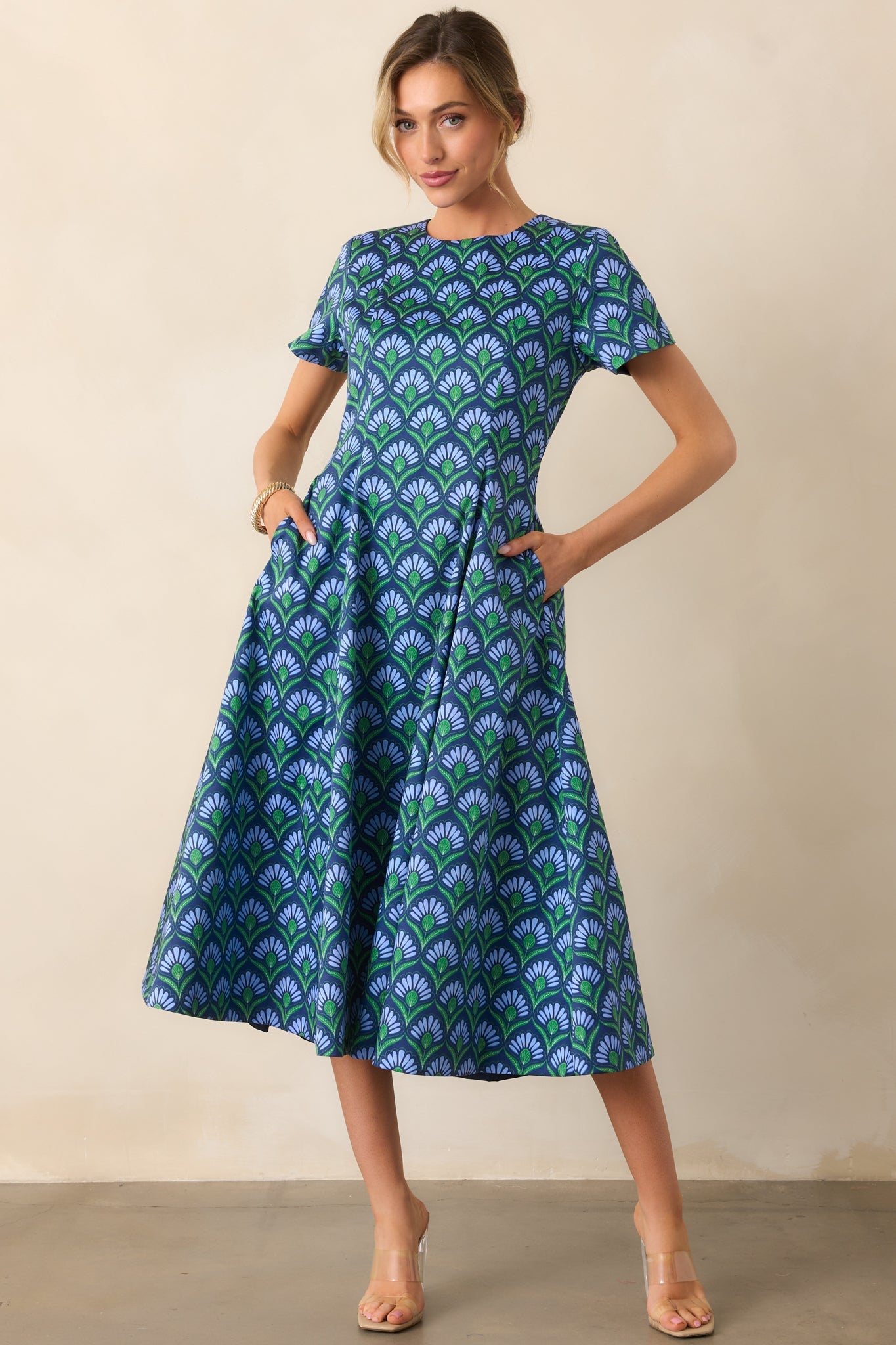Prosperina Margot Blue Multi Geometric Print Reversible Maxi Dress