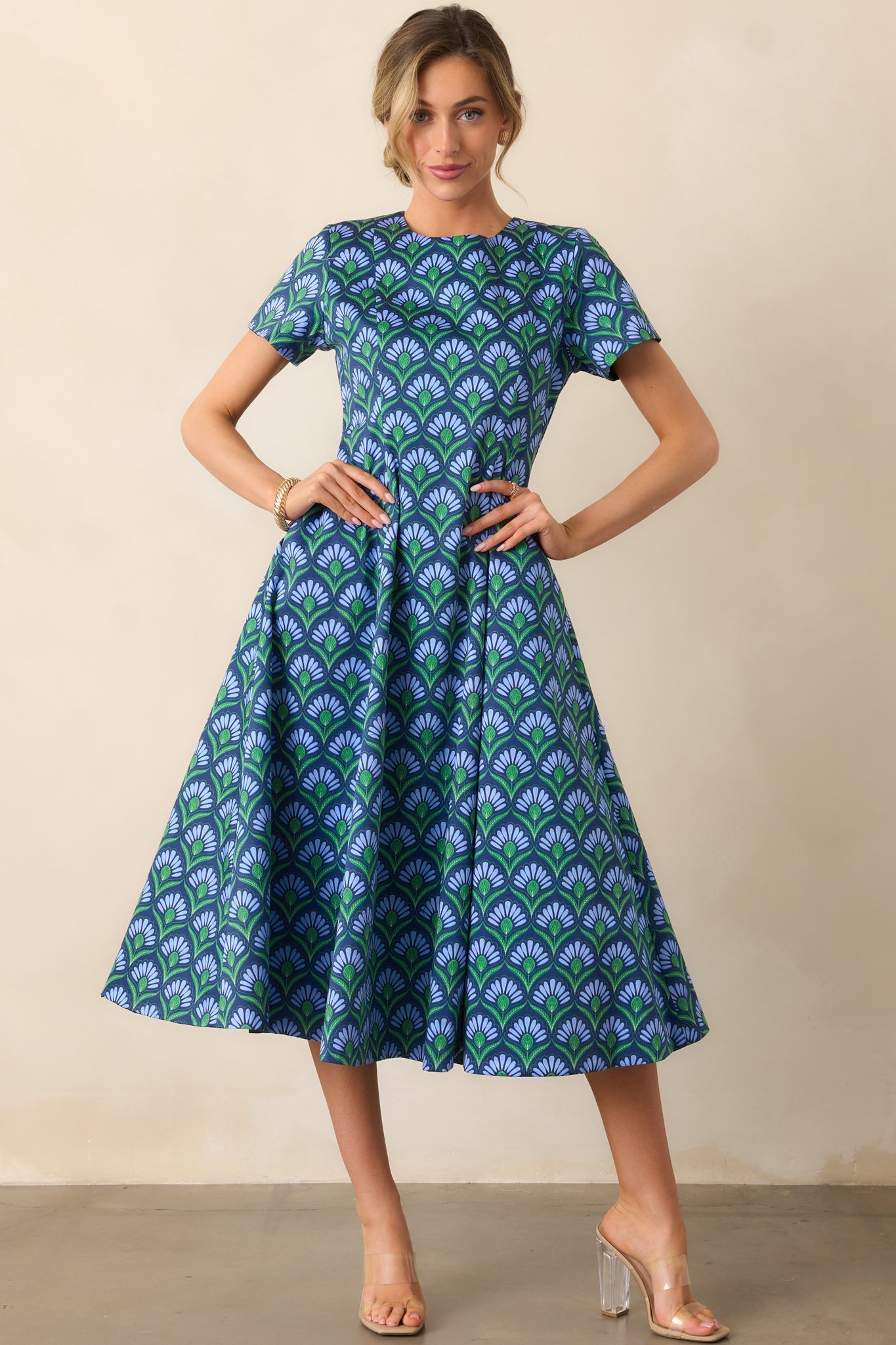 Prosperina Margot Blue Multi Geometric Print Reversible Maxi Dress