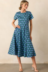 Prosperina Margot Blue Multi Geometric Print Reversible Maxi Dress