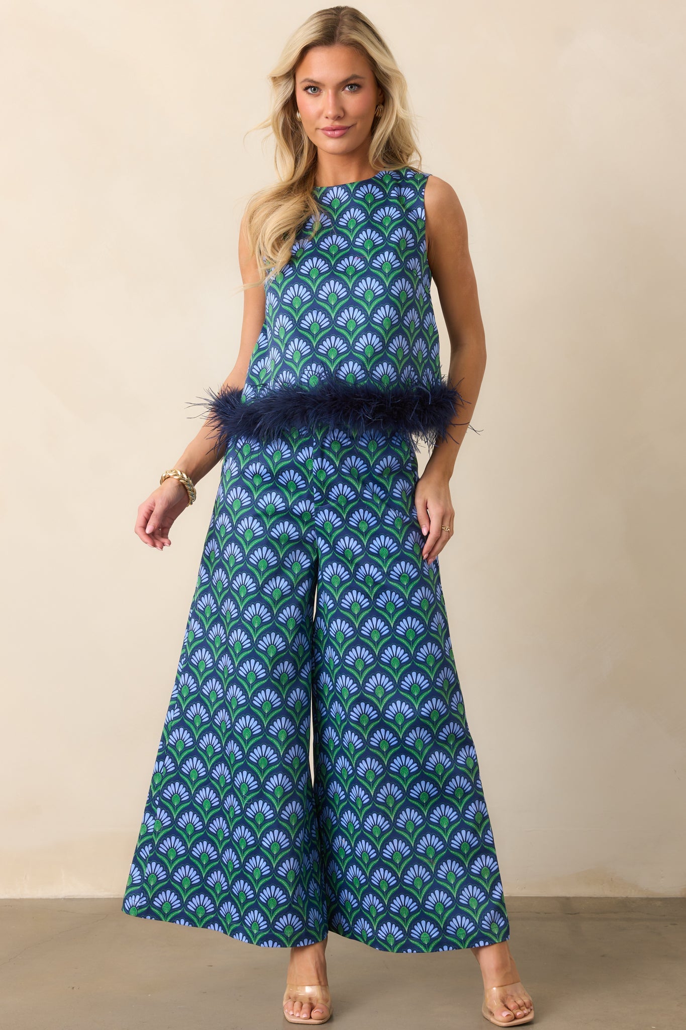 Prosperina Vale Blue Multi Geometric Print Cotton Top
