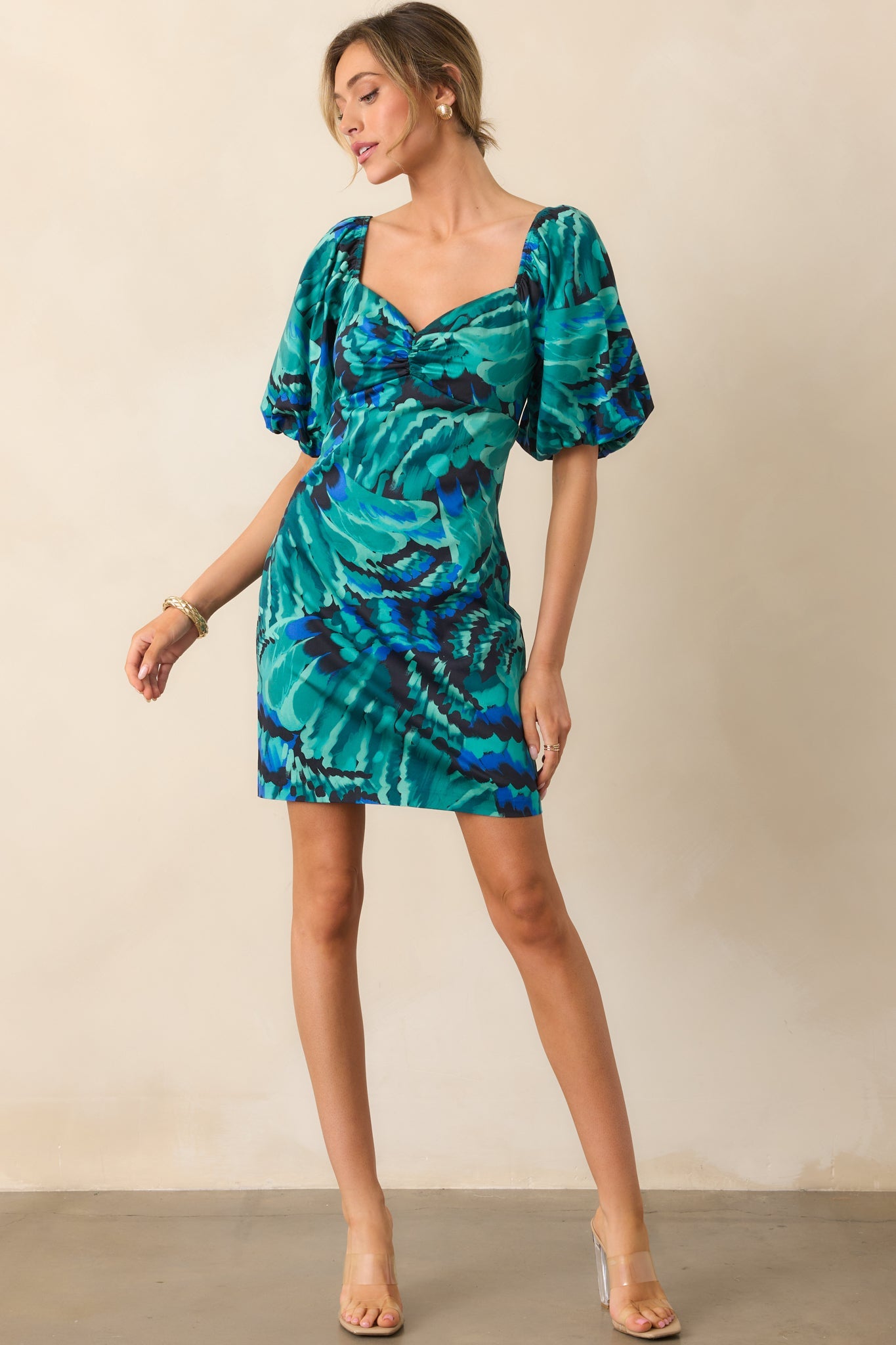 Prosperina Hedy Blue Multi Abstract Print Cotton Mini Dress