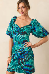 Prosperina Hedy Blue Multi Abstract Print Cotton Mini Dress