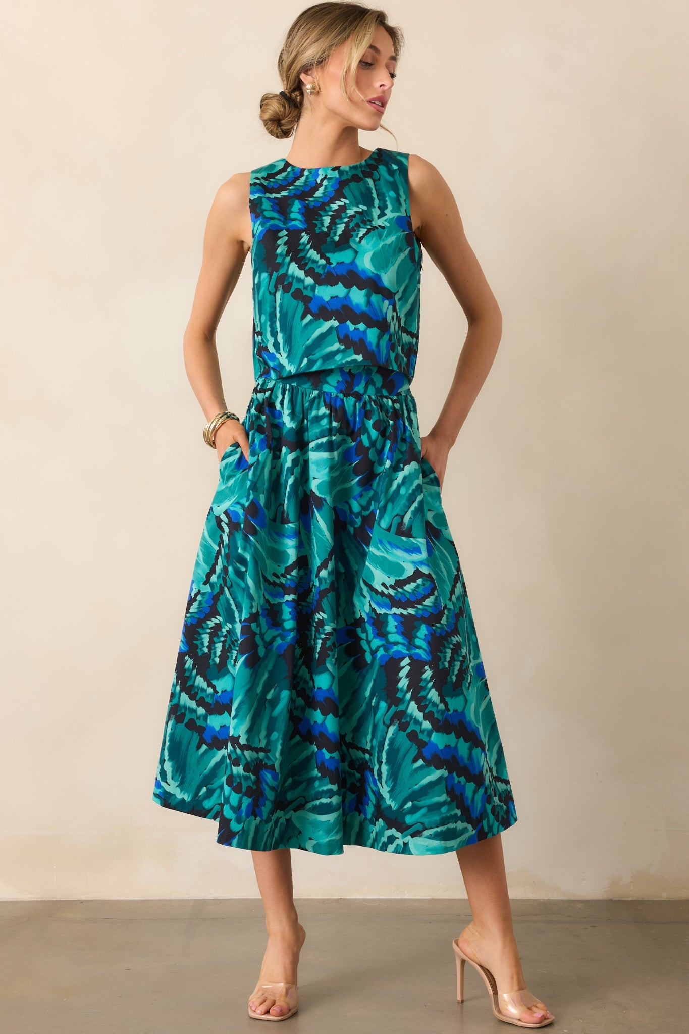 Prosperina Ellie Blue Multi Abstract Print Cotton Tank Top