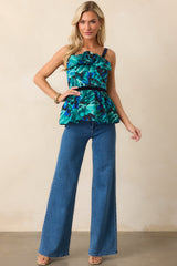 Prosperina Delacroix Blue Multi Abstract Print Cotton Bow Top