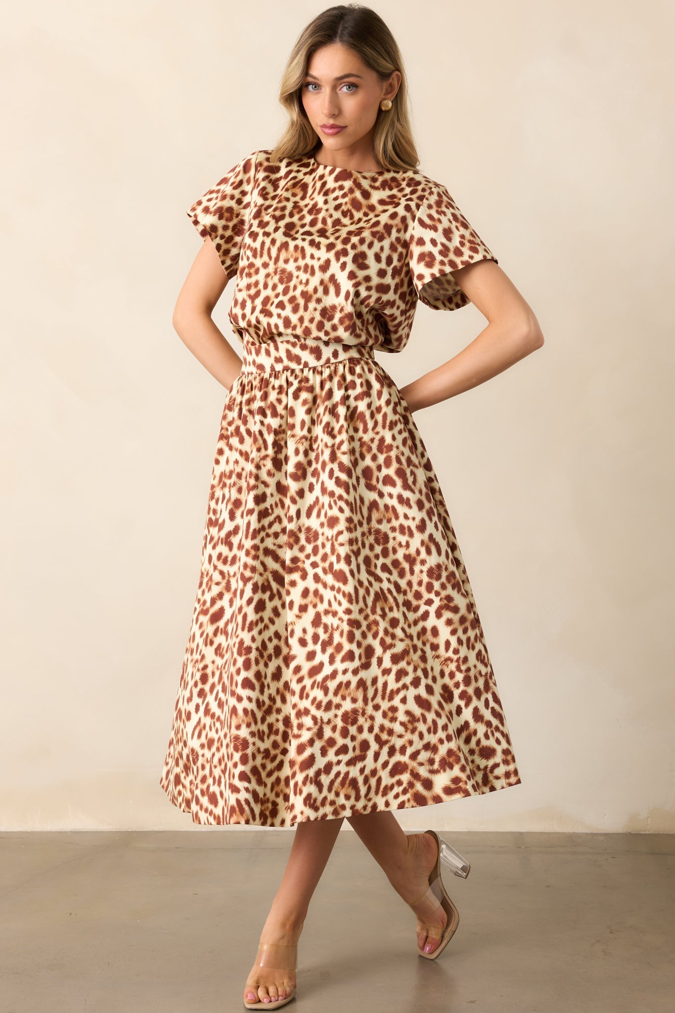 Prosperina Erica Brown Leopard Print Cotton Midi Skirt