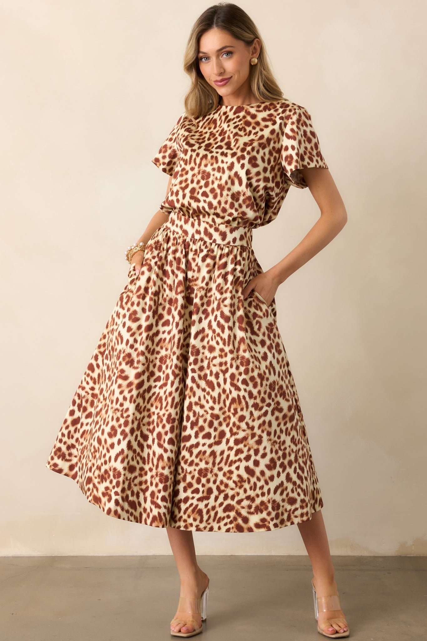 Prosperina Erica Brown Leopard Print Cotton Midi Skirt