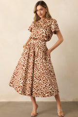 Prosperina Erica Brown Leopard Print Cotton Midi Skirt