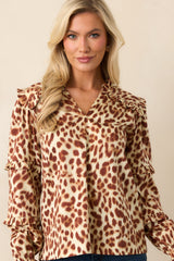 Prosperina Crawford Brown Leopard Print Cotton Top