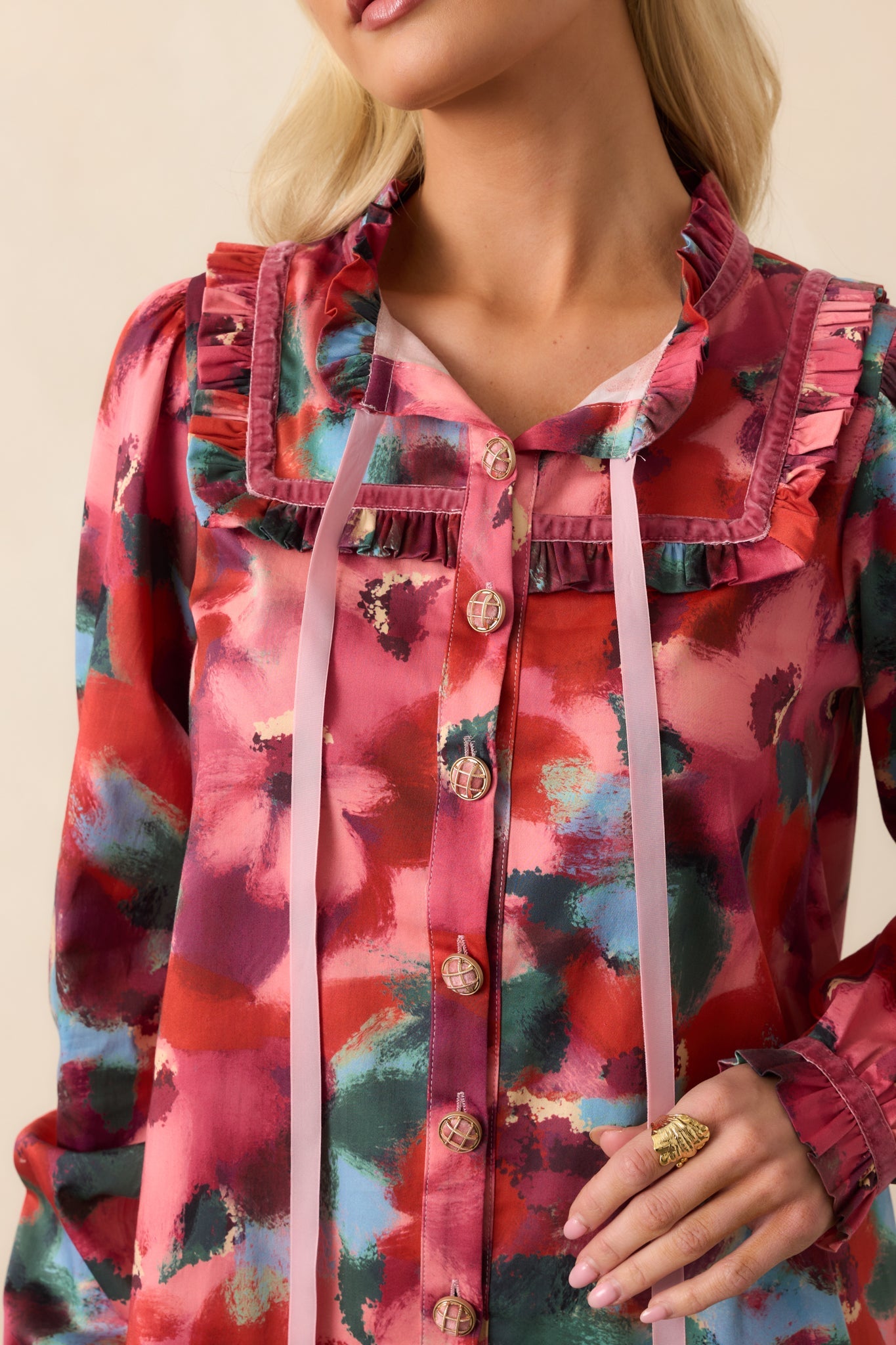 Prosperina Winslow Pink Multi Floral Print Cotton Top