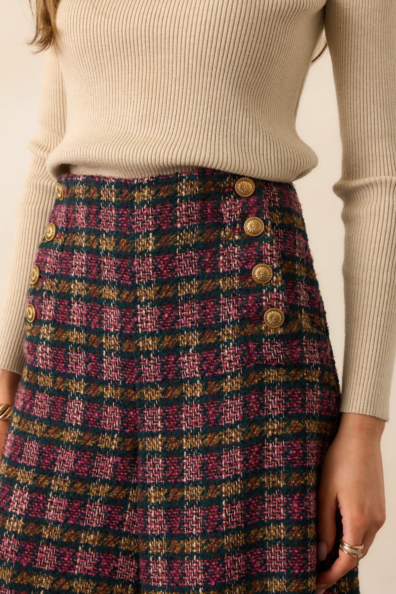 Prosperina Dietrich Pink Multi Plaid Tweed Pants