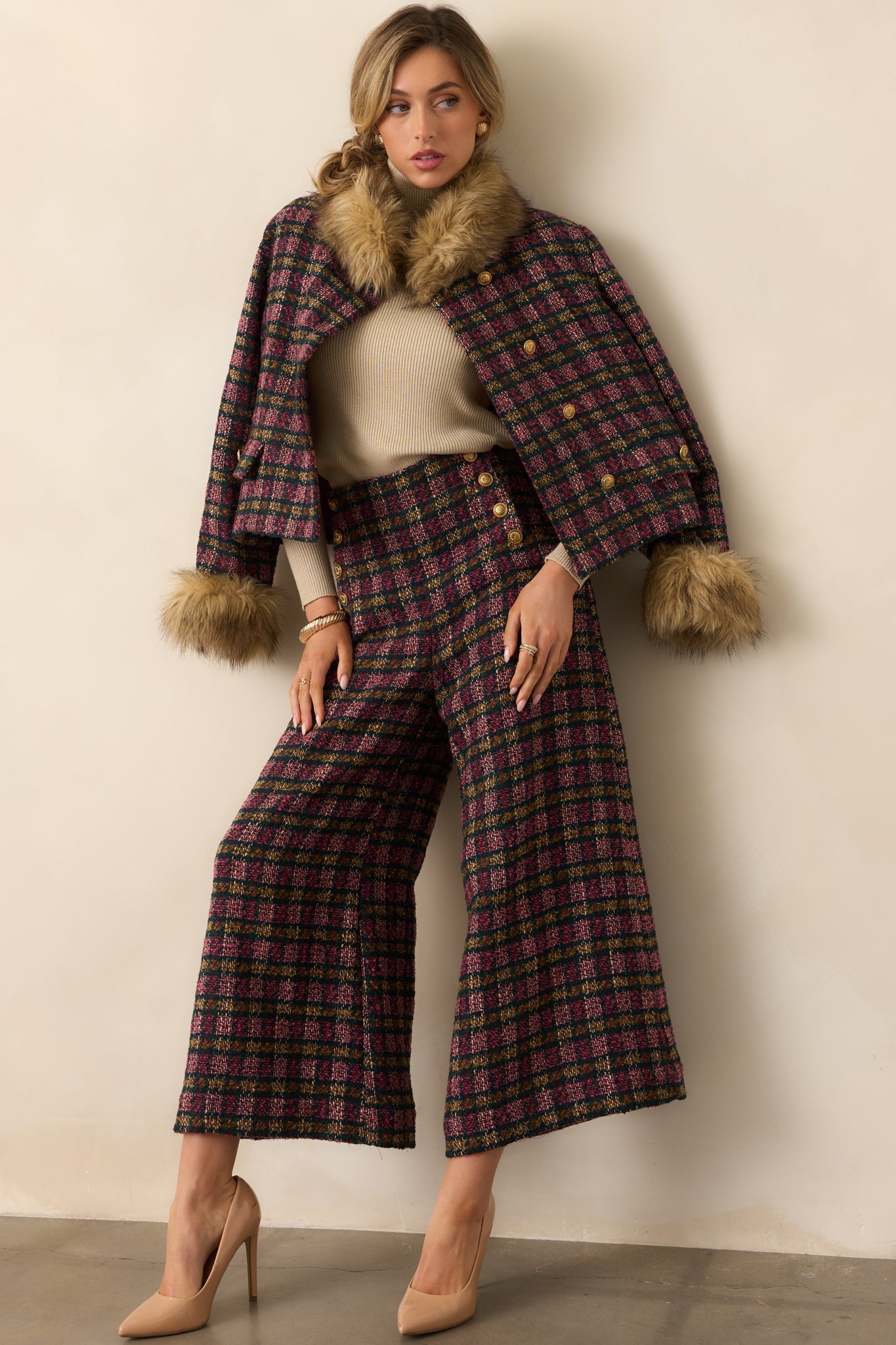 Prosperina Bouvier Pink Multi Plaid Tweed Jacket