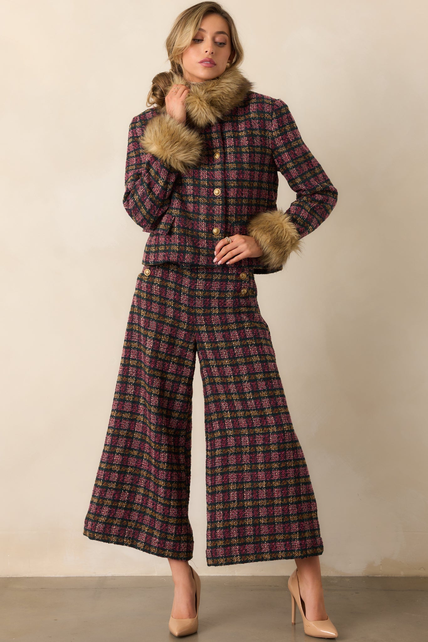 Prosperina Bouvier Pink Multi Plaid Tweed Jacket