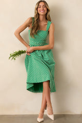 Cameron Meadow Green Cotton Belted Midi Dress