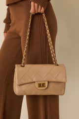 Hold the Line Beige Quilted Faux Leather Chain Strap Handbag