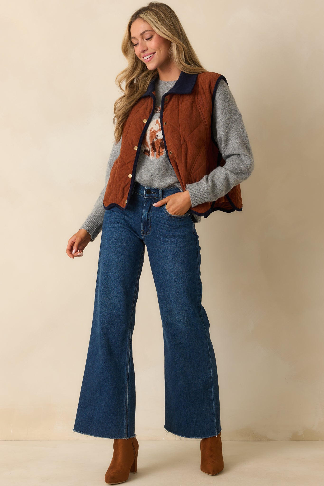 Across The Orchard Ginger Brown Corduroy Button Up Vest