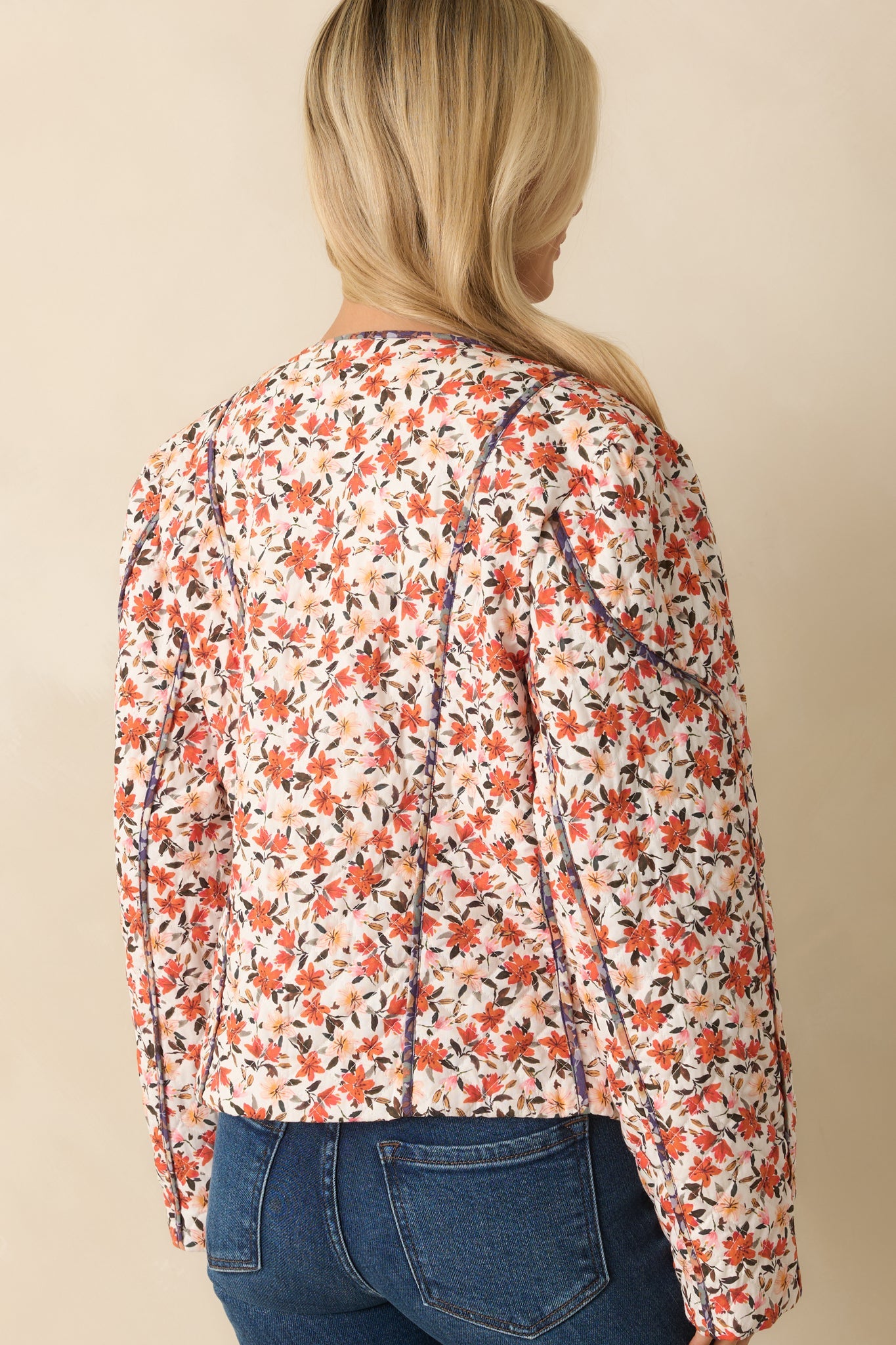Thought You'd Ask Orange Multi Floral Print Quilted Cotton Jacket