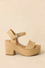 Walking On Sunshine Natural Raffia Block Heel Platform Sandals