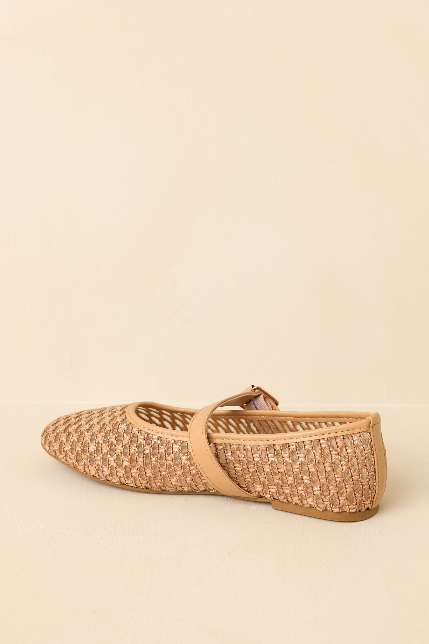 Just In Time Tan Mesh Woven Mary Jane Flats