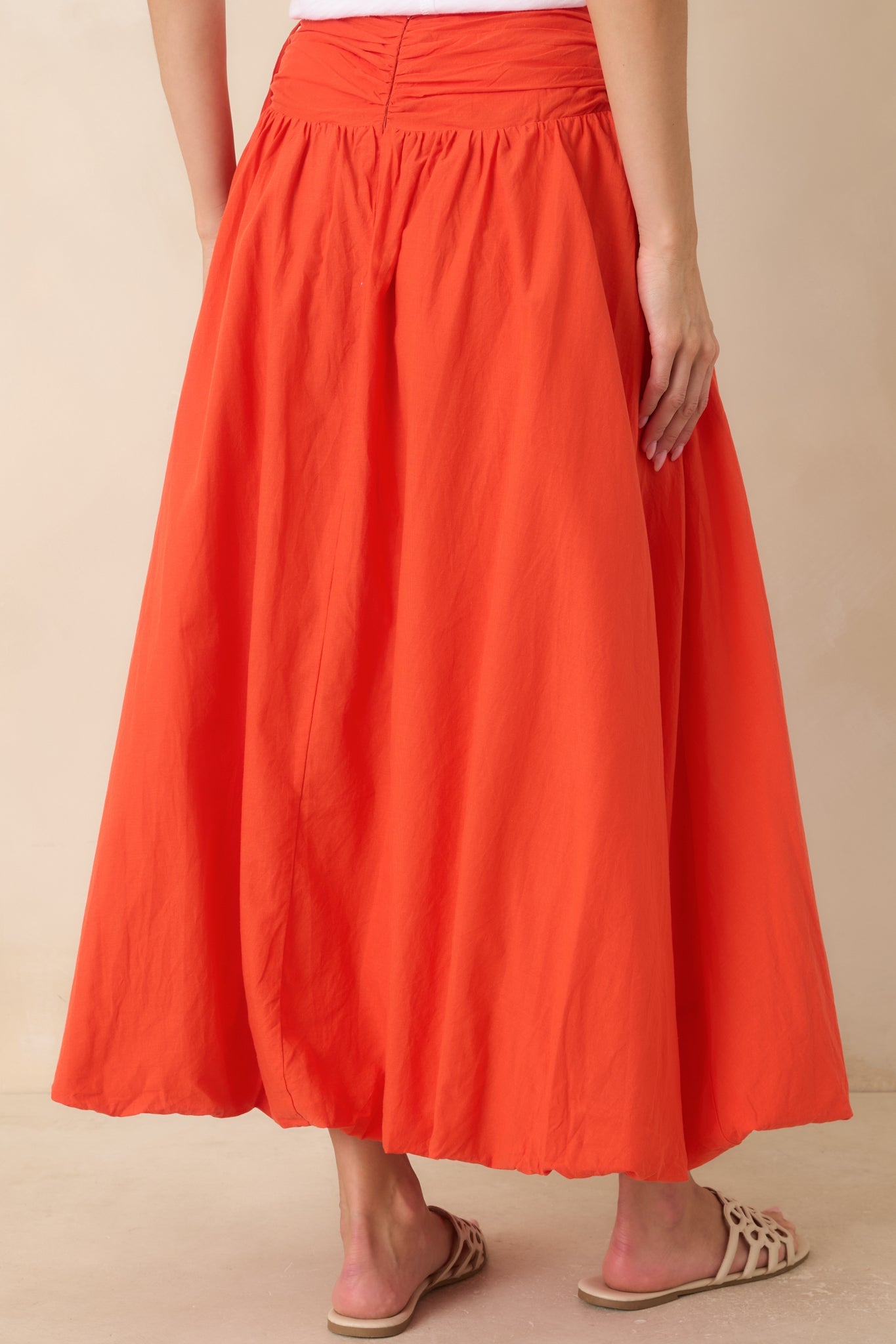 FRNCH Costabile Coral Orange Cotton Gathered Maxi Skirt