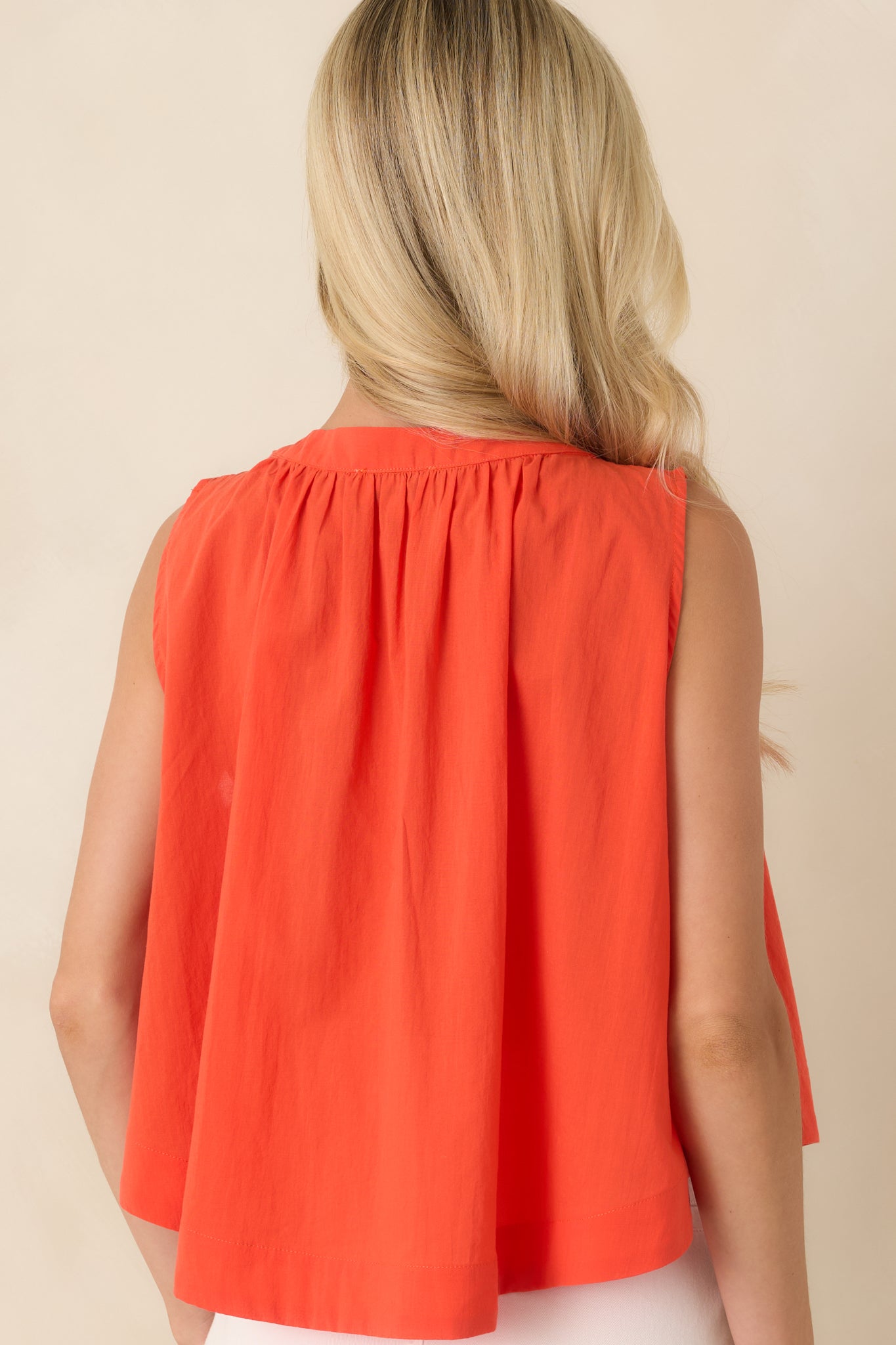 FRNCH Nunzio Coral Orange Cotton Sleeveless Blouse