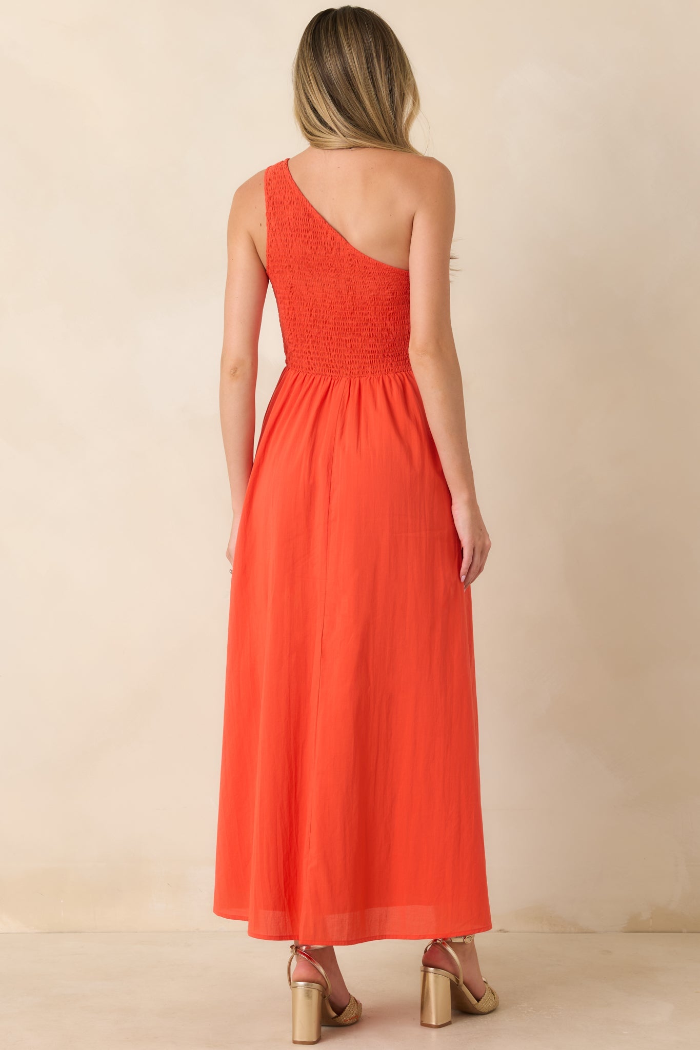 FRNCH Liberatore Coral Orange One-Shoulder Cotton Maxi Dress