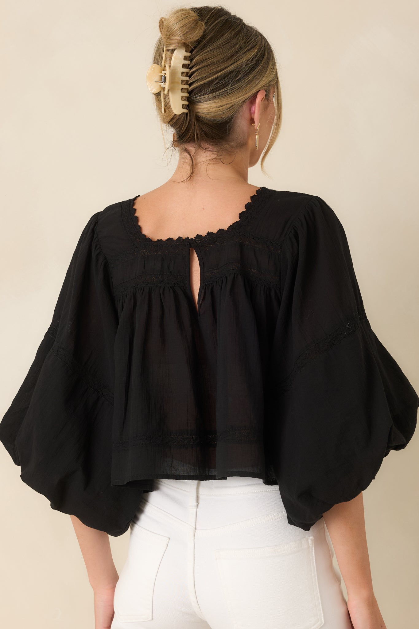 FRNCH Fluvia Black Cotton Puff Sleeve Blouse