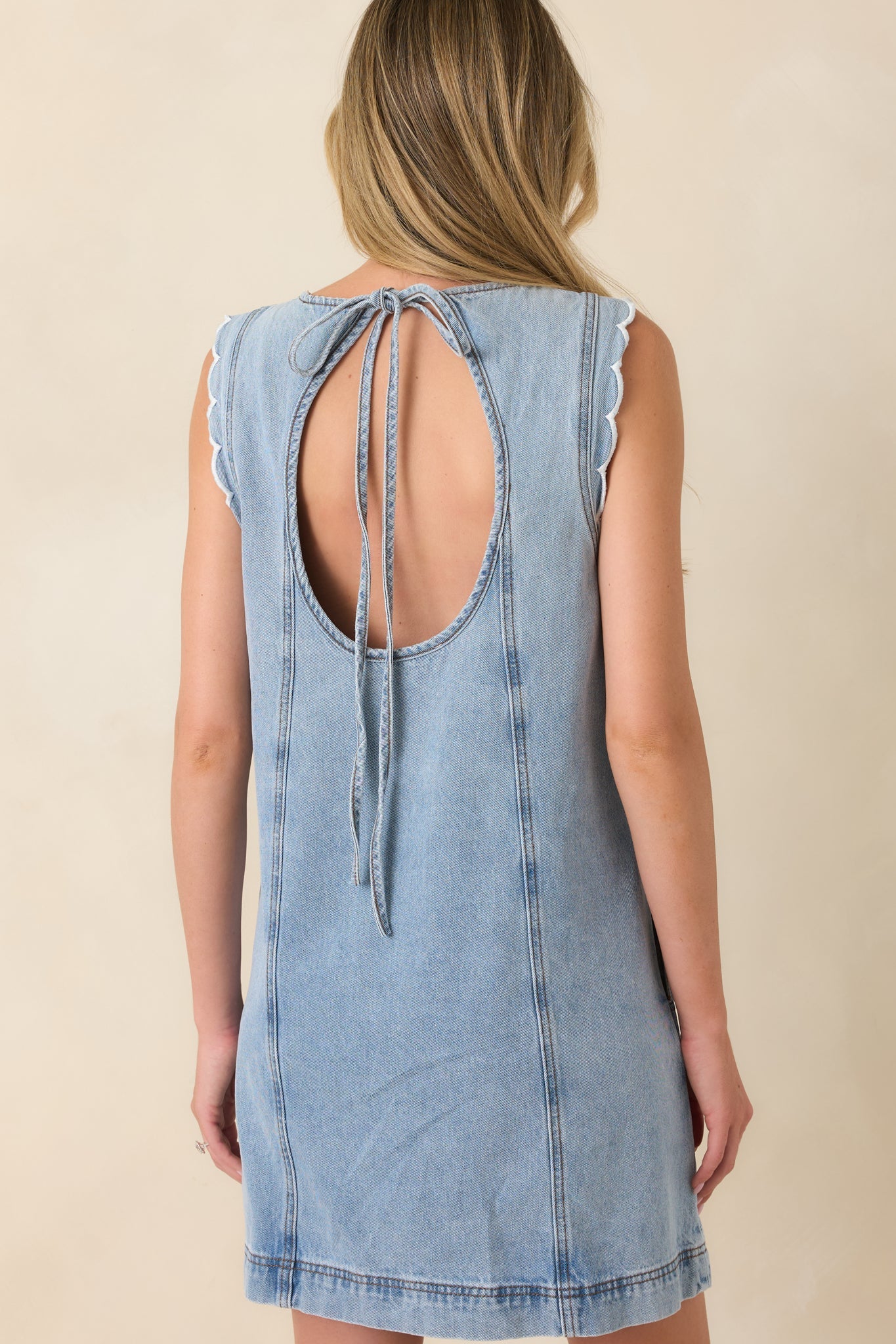 FRNCH Vito Light Wash Cotton Denim Dress