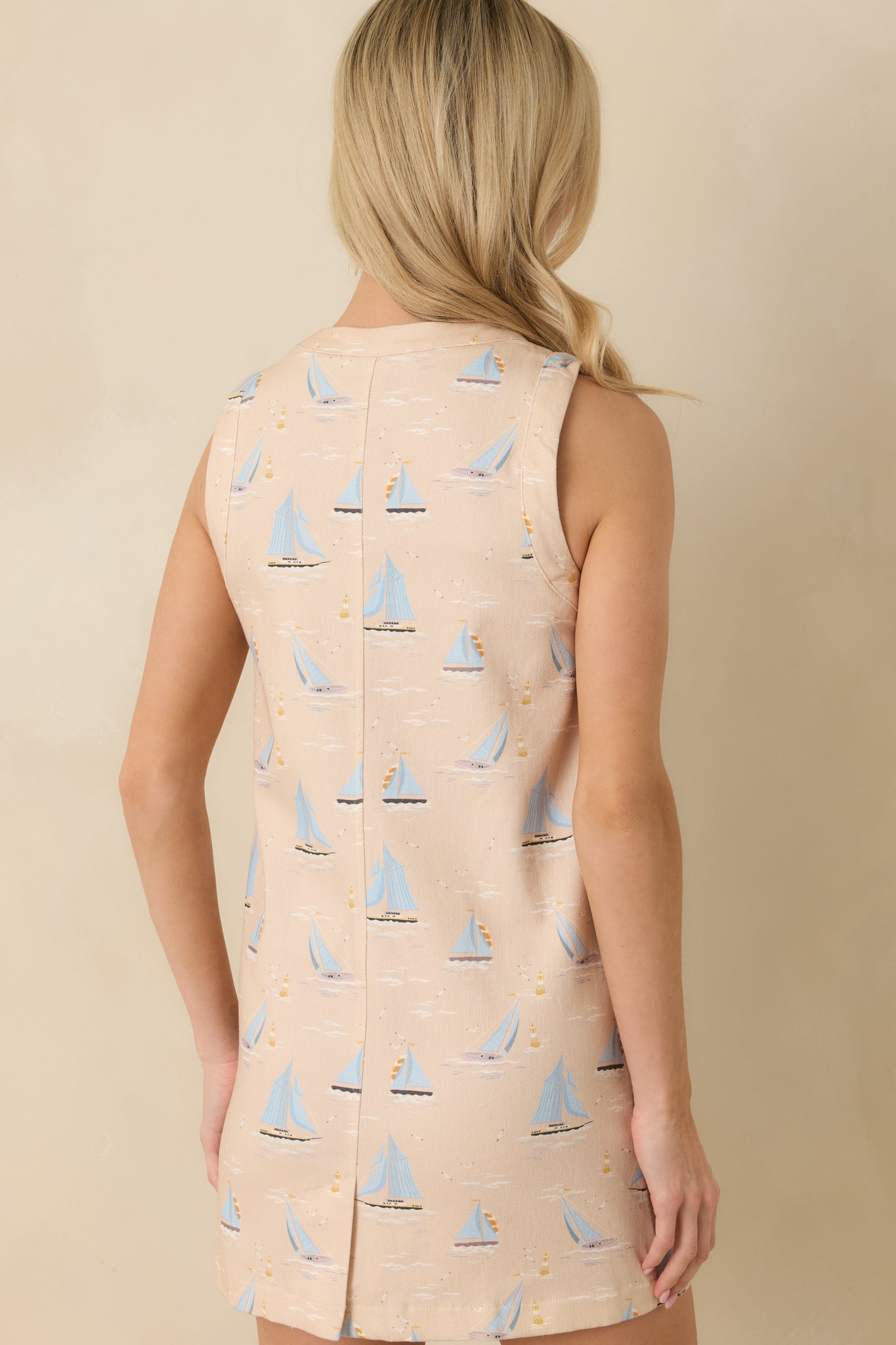 Portside Perfect Light Beige Cotton Blend Nautical Sleeveless Mini Dress