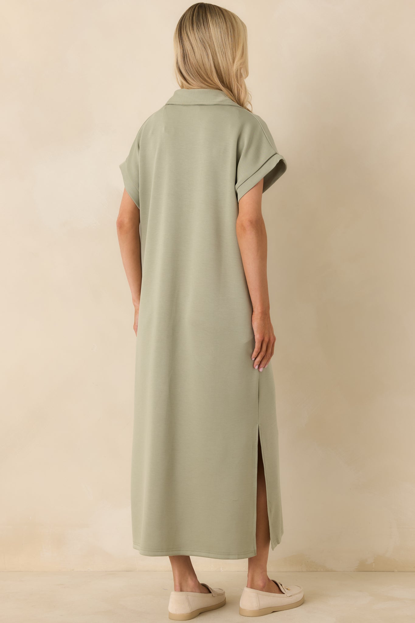Made The Right Call Sage Green Collared Midi T-Shirt Dress