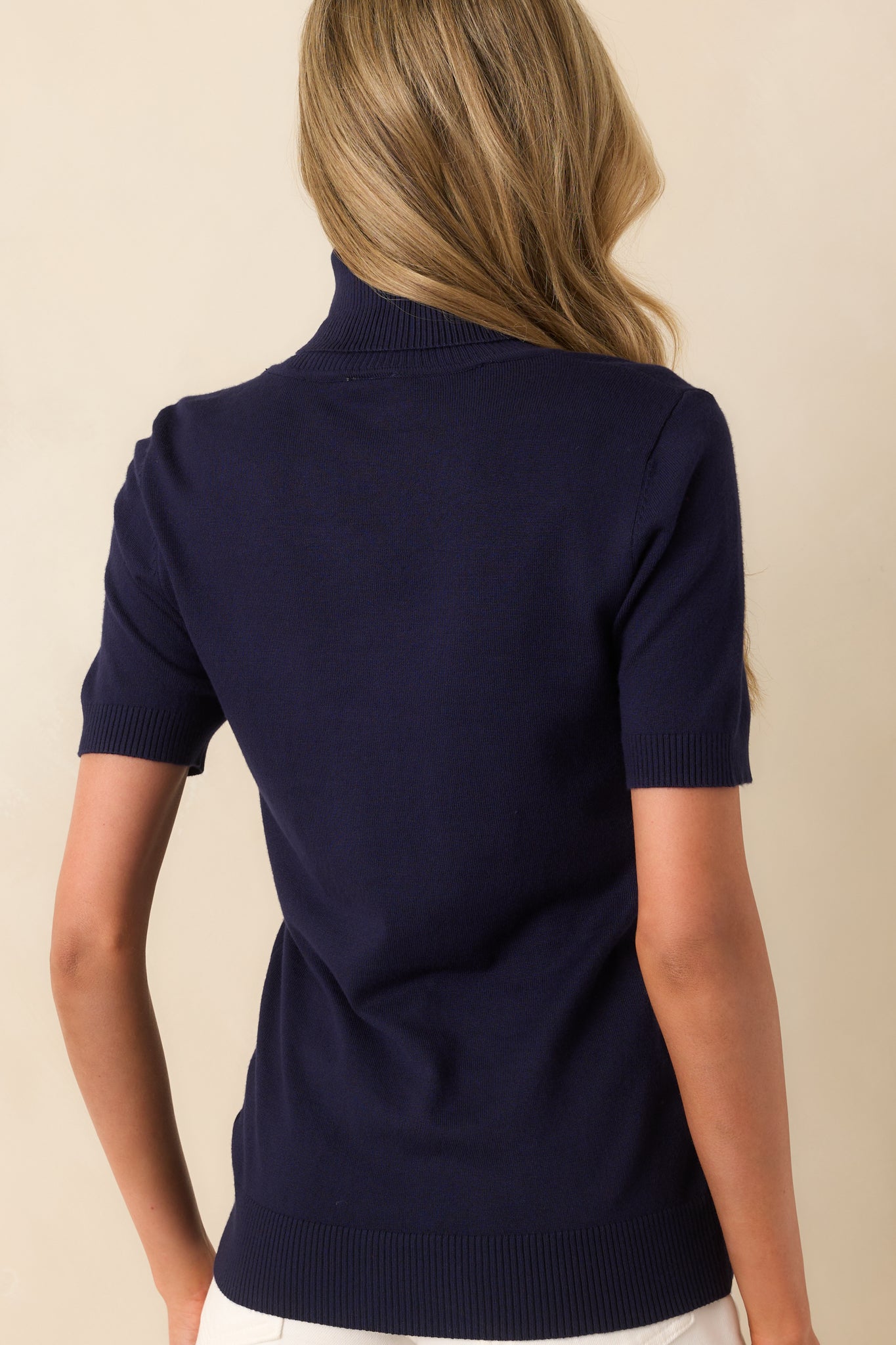 In Just A Minute Navy Ribbed Turtleneck Short Sleeve Sweater