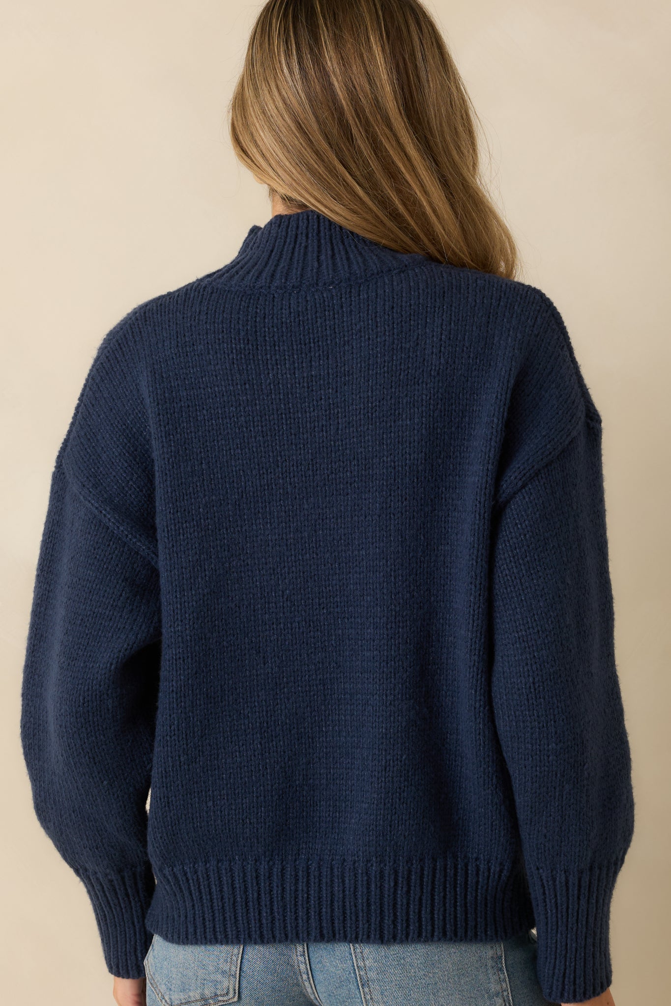 Ski Ya Soon Navy Blue Knit Turtleneck Ski Sweater