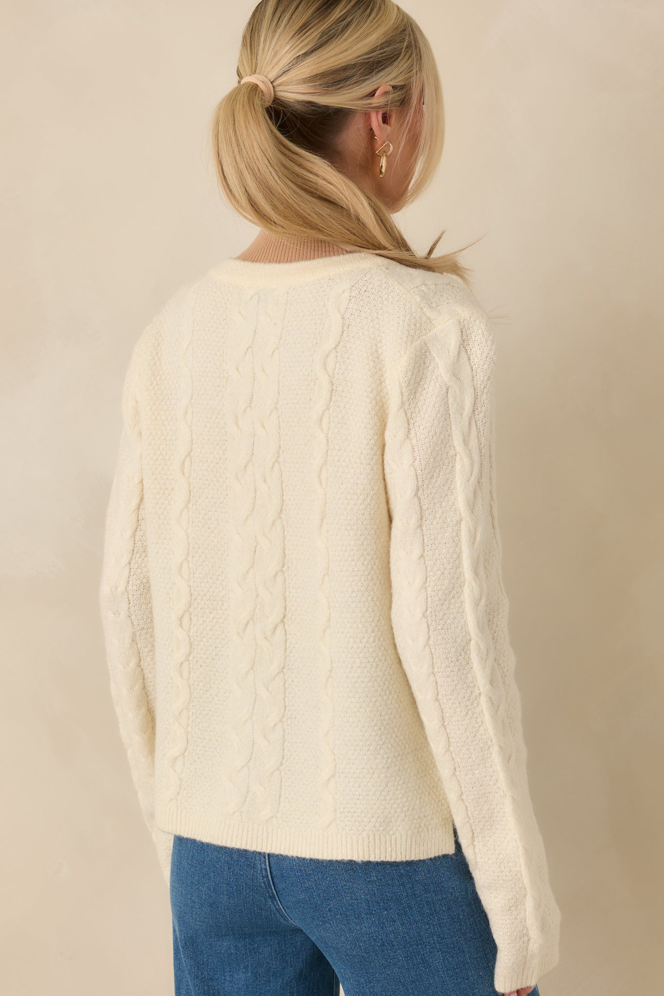 Just Like This Ivory Cable Knit Open Front Cardigan